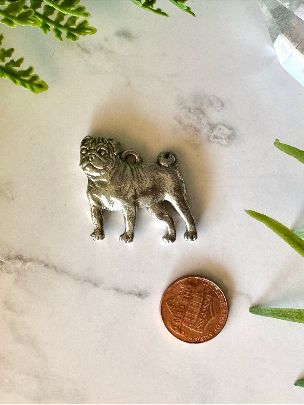 Pug Dog Pendant Charm - Silver Tone